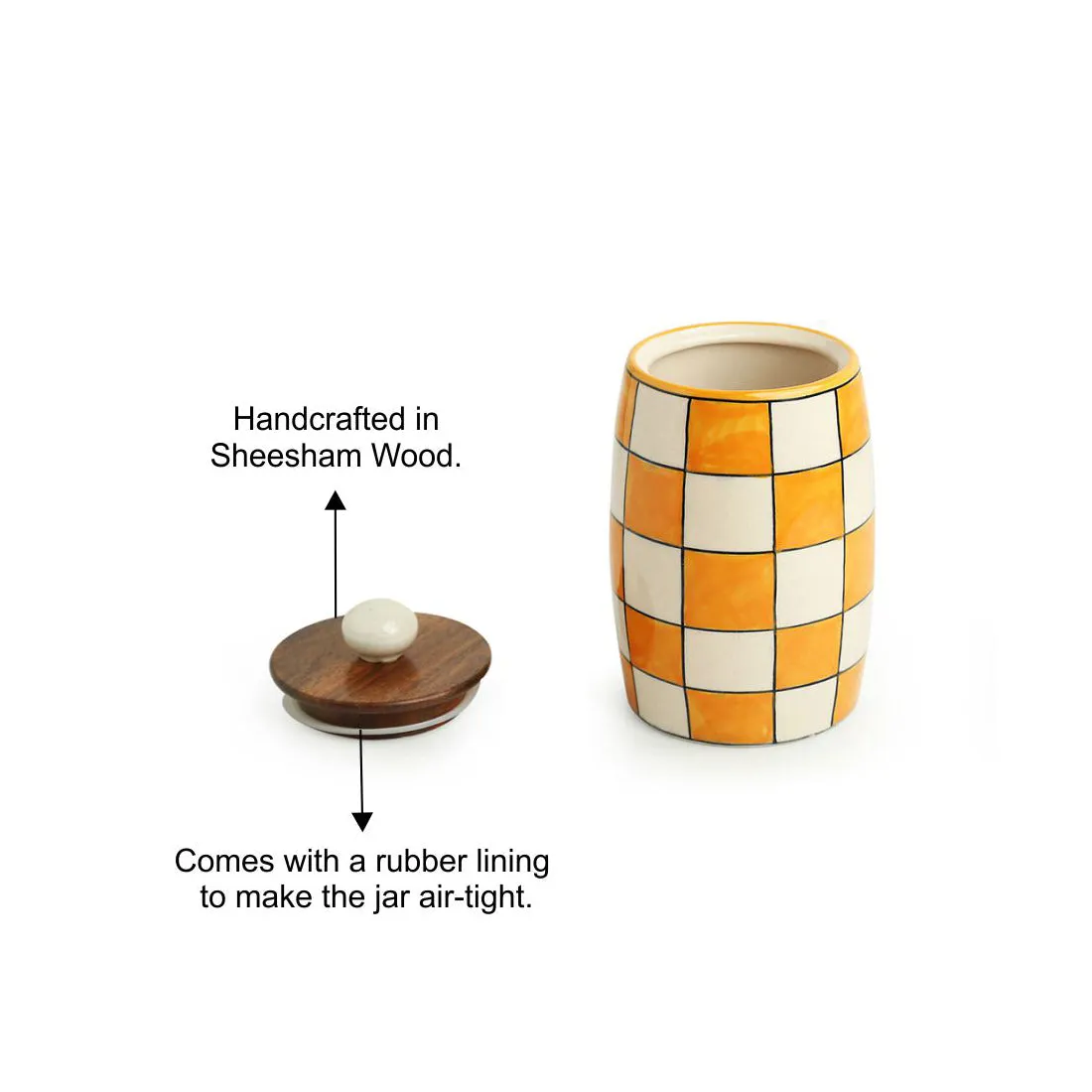 'Shatranj Checkered' Hand-painted Multi-Purpose Storage Jar & Container in Ceramic (Airtight, 600 ML, 15.5 cm)