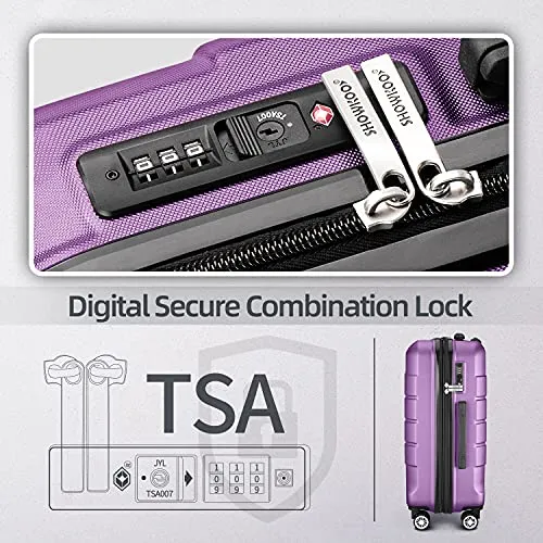 SHOWKOO 3 Piece Expandable Luggage Set - with TSA Lock - Purple