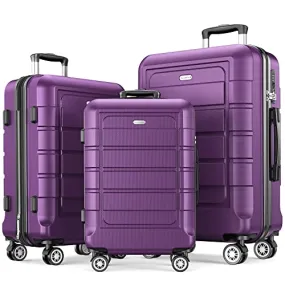 SHOWKOO 3 Piece Expandable Luggage Set - with TSA Lock - Purple