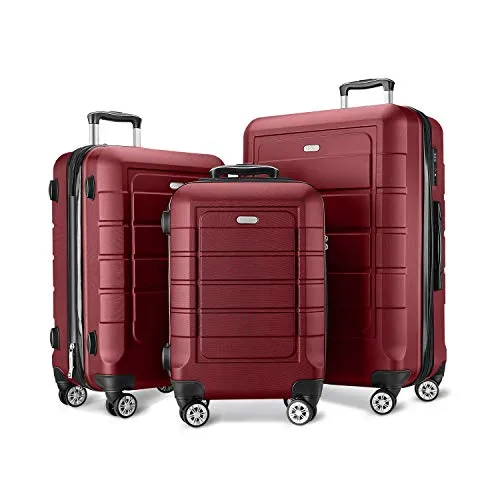 SHOWKOO 3 Piece Expandable Luggage Set  with TSA Lock - Red Wine