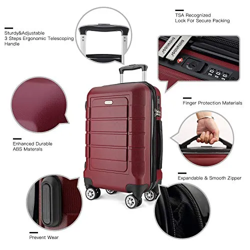 SHOWKOO 3 Piece Expandable Luggage Set  with TSA Lock - Red Wine