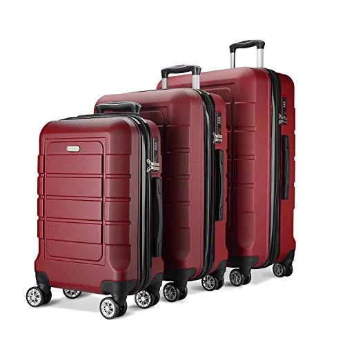 SHOWKOO 3 Piece Expandable Luggage Set  with TSA Lock - Red Wine