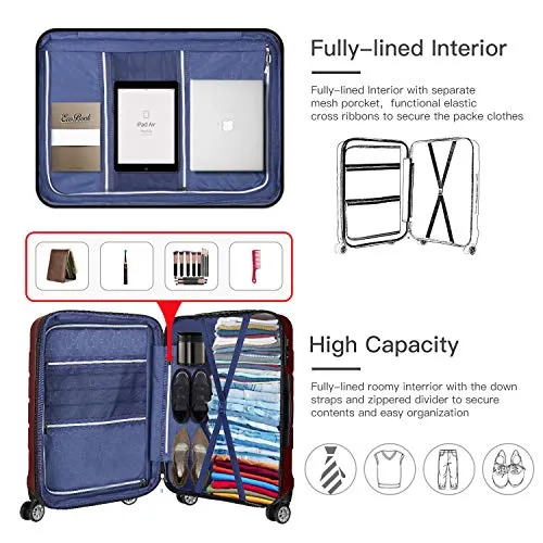 SHOWKOO 3 Piece Expandable Luggage Set  with TSA Lock - Red Wine