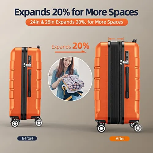 SHOWKOO 4 Piece Expandable Luggage Set With TSA Lock - Orange