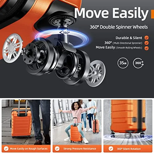 SHOWKOO 4 Piece Expandable Luggage Set With TSA Lock - Orange