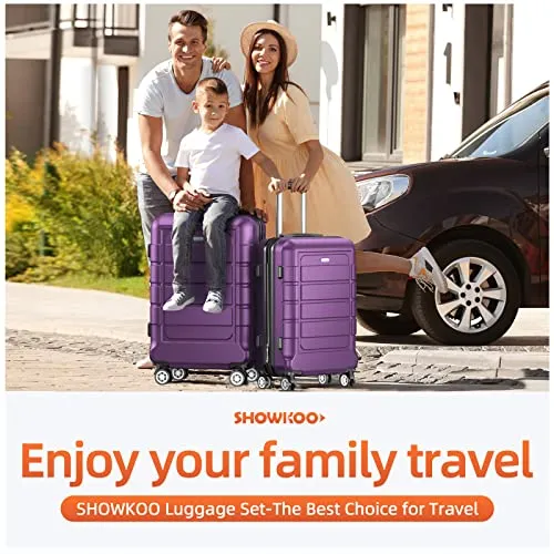 SHOWKOO 4 Piece Expandable Luggage Set with TSA Lock - Purple