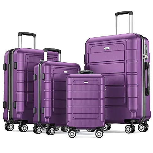 SHOWKOO 4 Piece Expandable Luggage Set with TSA Lock - Purple