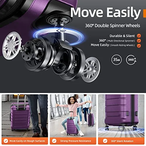 SHOWKOO 4 Piece Expandable Luggage Set with TSA Lock - Purple