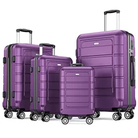 SHOWKOO 4 Piece Expandable Luggage Set with TSA Lock - Purple