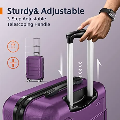 SHOWKOO 4 Piece Expandable Luggage Set with TSA Lock - Purple