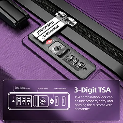 SHOWKOO 4 Piece Expandable Luggage Set with TSA Lock - Purple