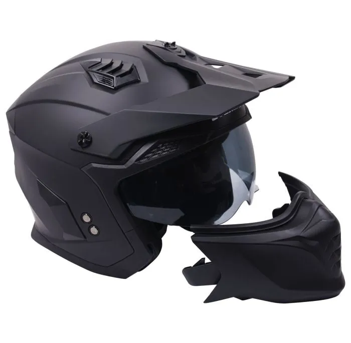 Stealth Fighter Multi Function Motorcycle Full & Open Face Helmet - Matt Black