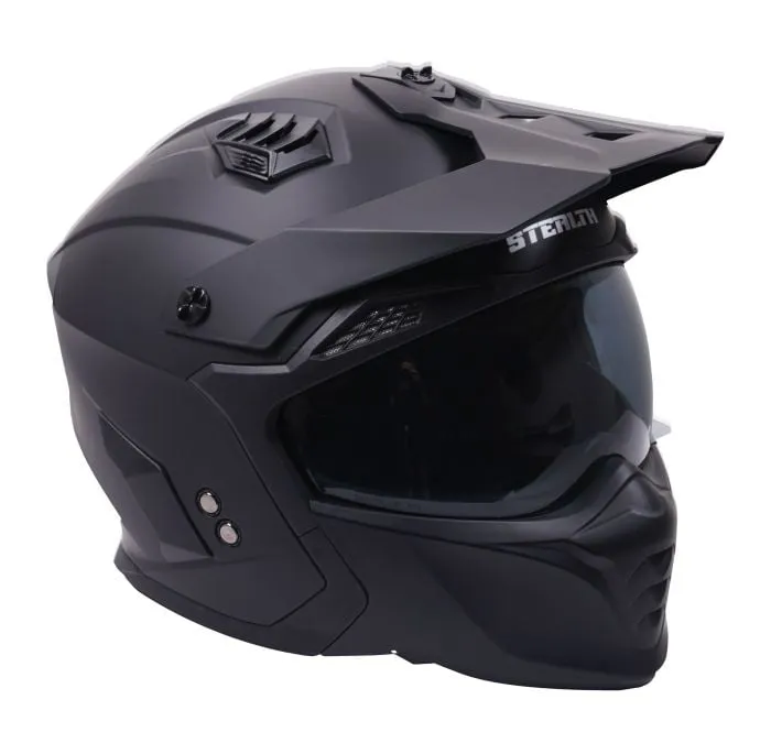 Stealth Fighter Multi Function Motorcycle Full & Open Face Helmet - Matt Black