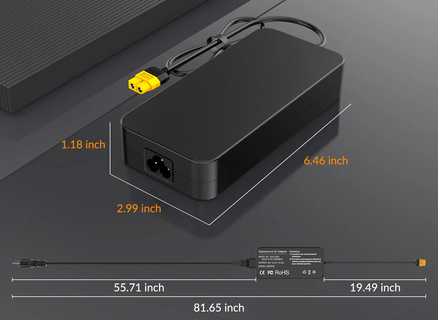 SUPULSE ADP200 200W XT60 Plug Power Adapter 19.5V Output AC 100-240V 50/60Hz for Planes