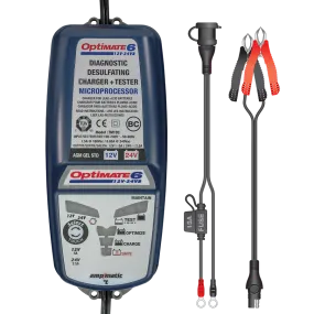 Tecmate OptiMate 6 12V/24V, Smart Battery Charger & Maintainer, TM-193