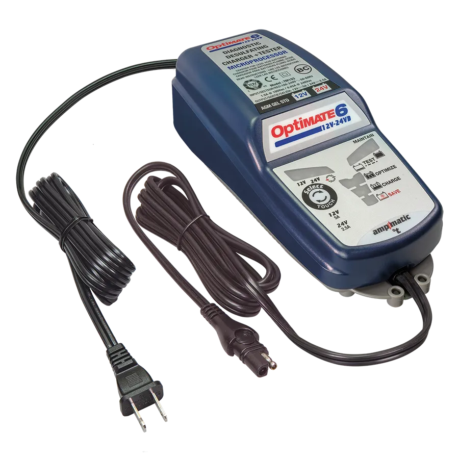 Tecmate OptiMate 6 12V/24V, Smart Battery Charger & Maintainer, TM-193