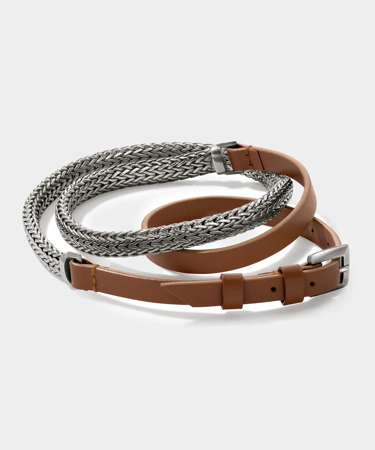 Todd Snyder x John Hardy Flat Silver Chain and Leather Bracelet