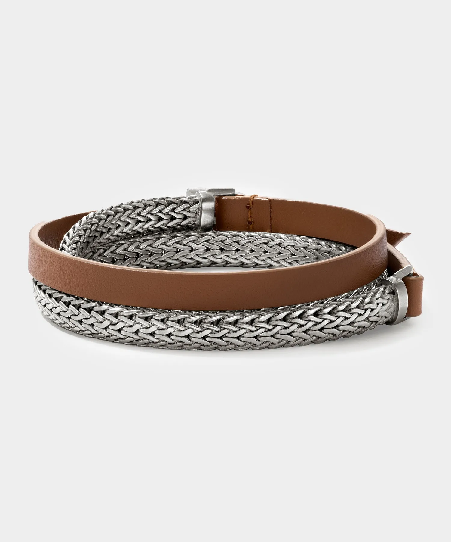 Todd Snyder x John Hardy Flat Silver Chain and Leather Bracelet