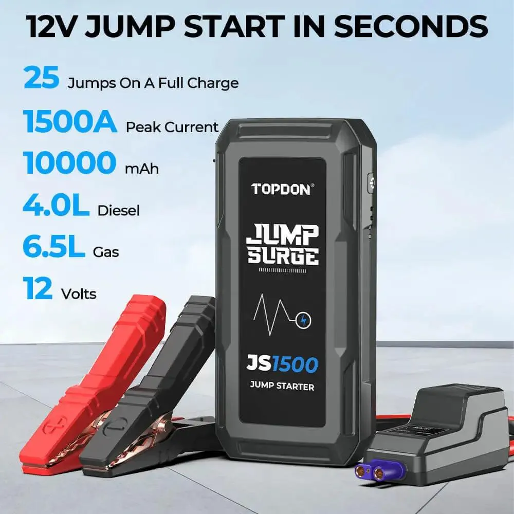 Topdon High-Powered 2000A/1200A Jump Starter & 16000mAh Car Power Bank for 12V Vehicles