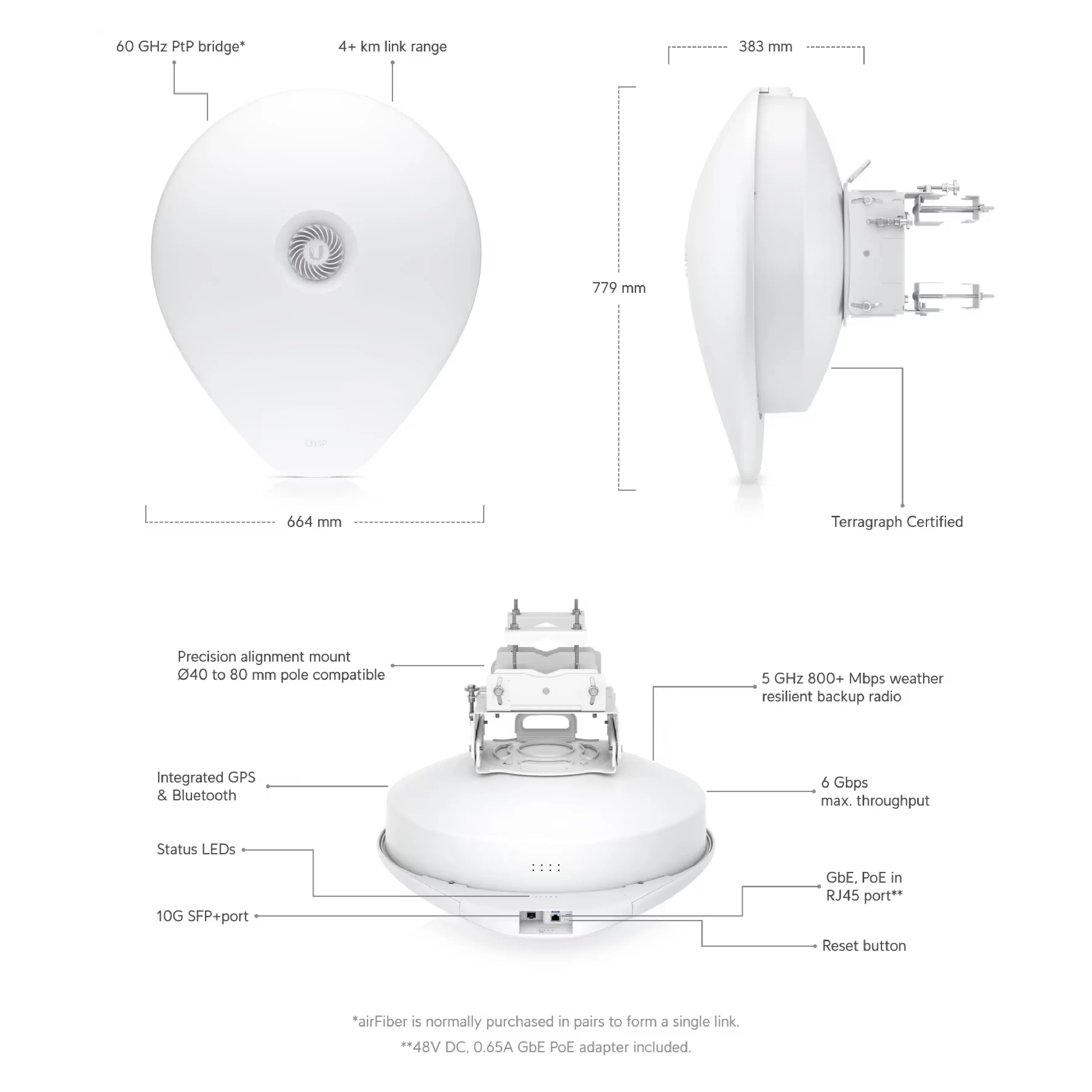 Ubiquiti AF60-XG UISP airFiber 60 XG 60 GHz Bridge