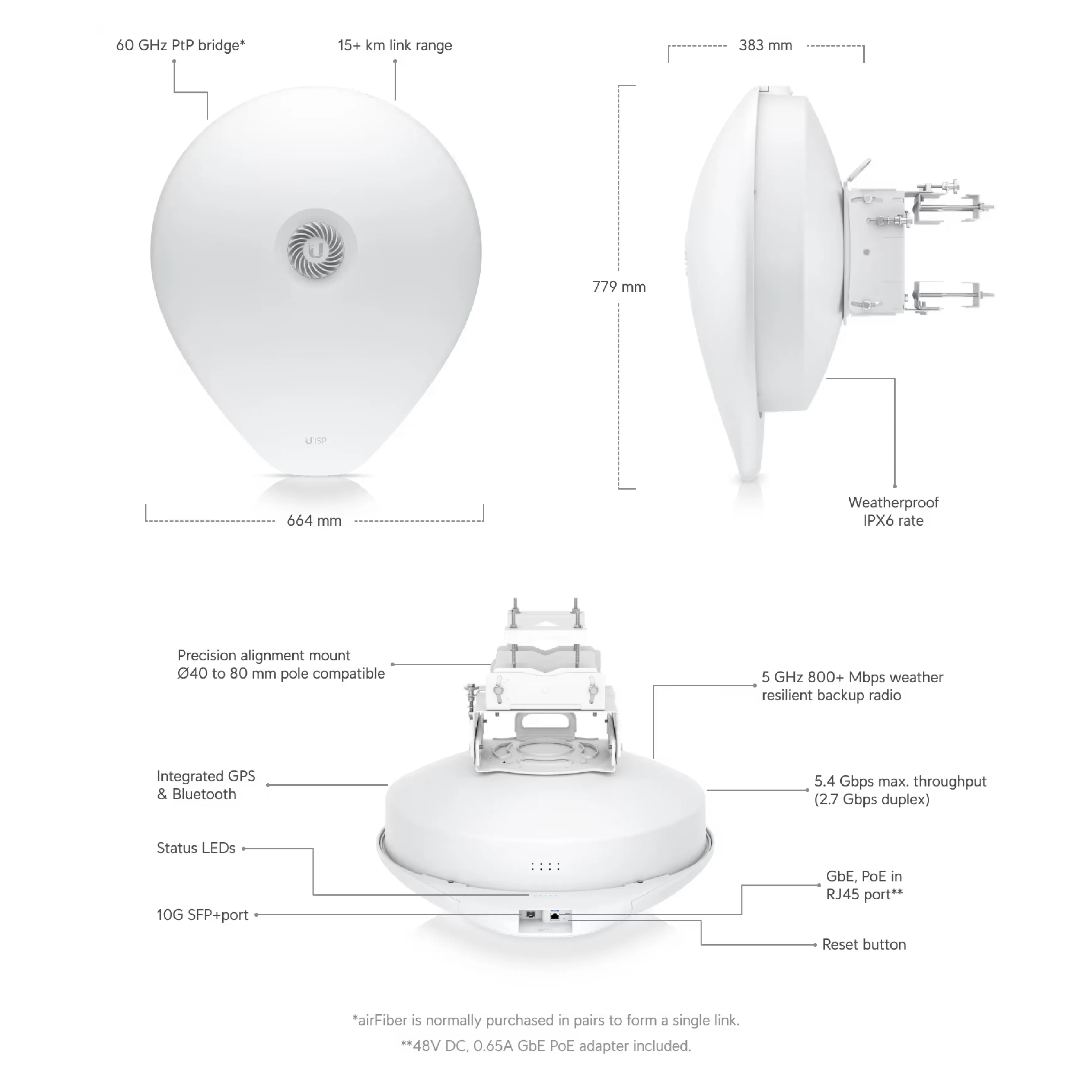 Ubiquiti AF60-XR UISP airFiber 60 Xtreme-Range 60 GHz Bridge