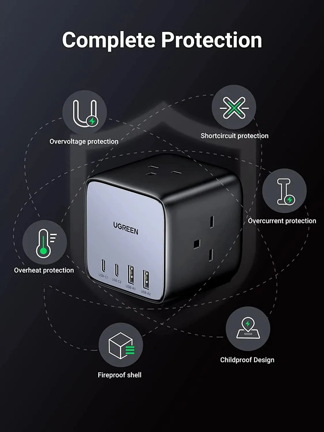 UGREEN 65W USB C GaN Charging Station-7 Ports Desktop Charger