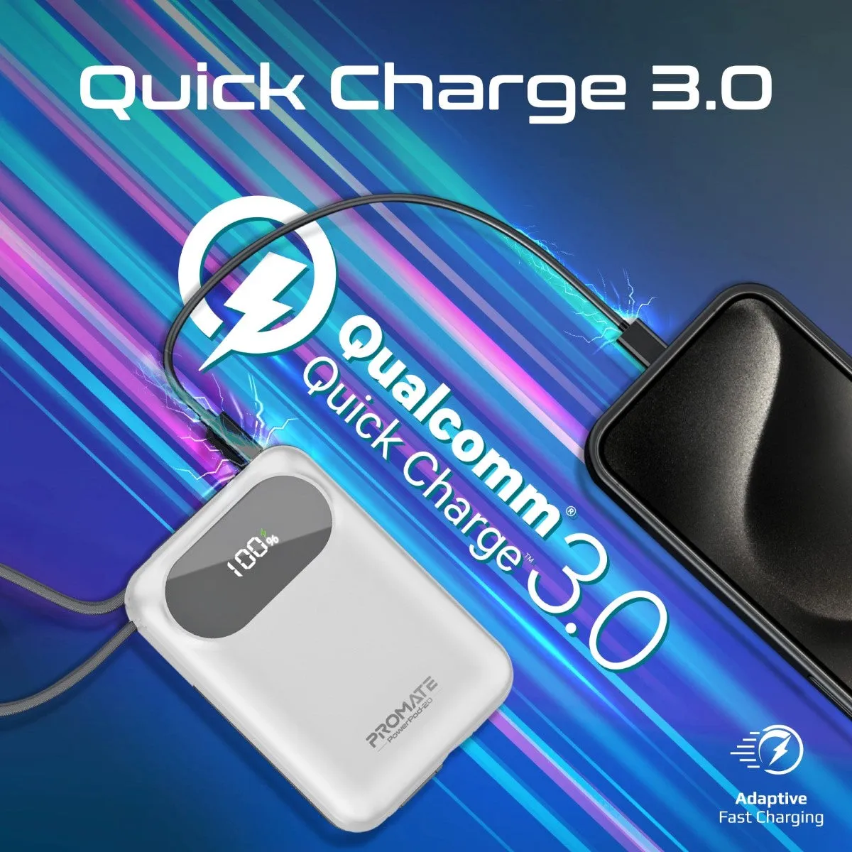 Ultra Compact 35W SuperSpeed™ Power Bank with Built-In USB-C & Lightning Cable