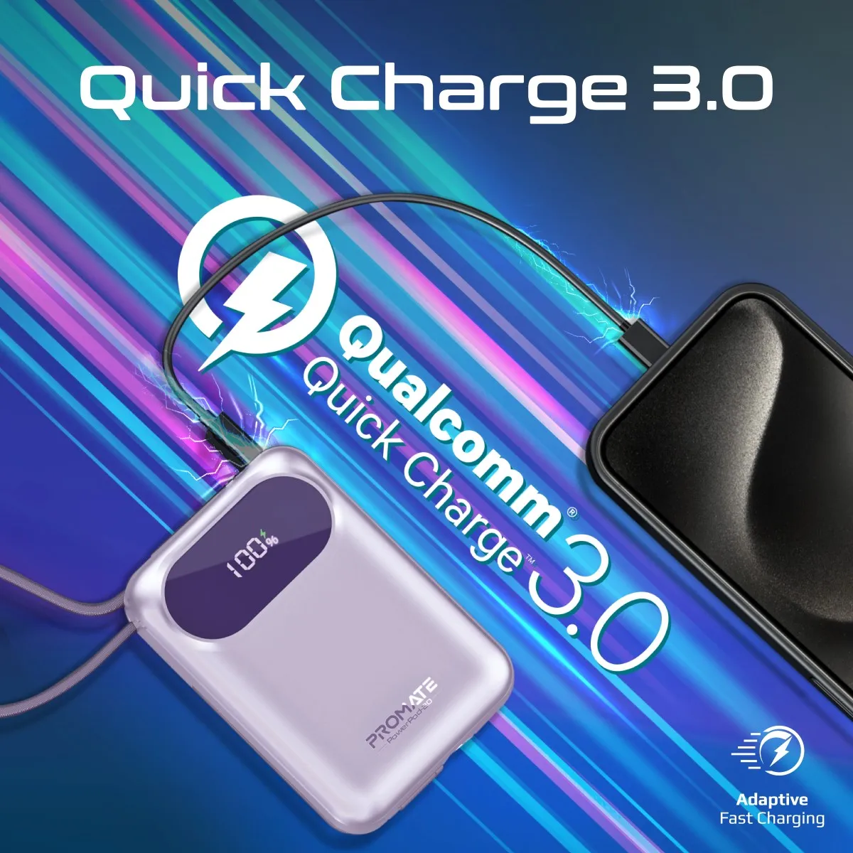 Ultra Compact 35W SuperSpeed™ Power Bank with Built-In USB-C & Lightning Cable