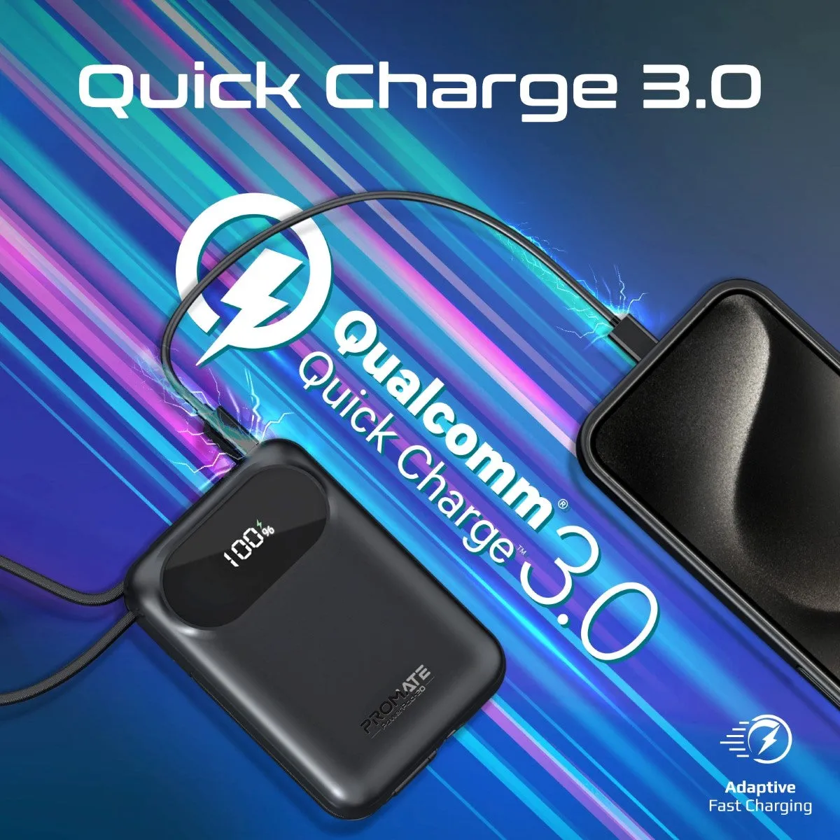 Ultra Compact 35W SuperSpeed™ Power Bank with Built-In USB-C & Lightning Cable