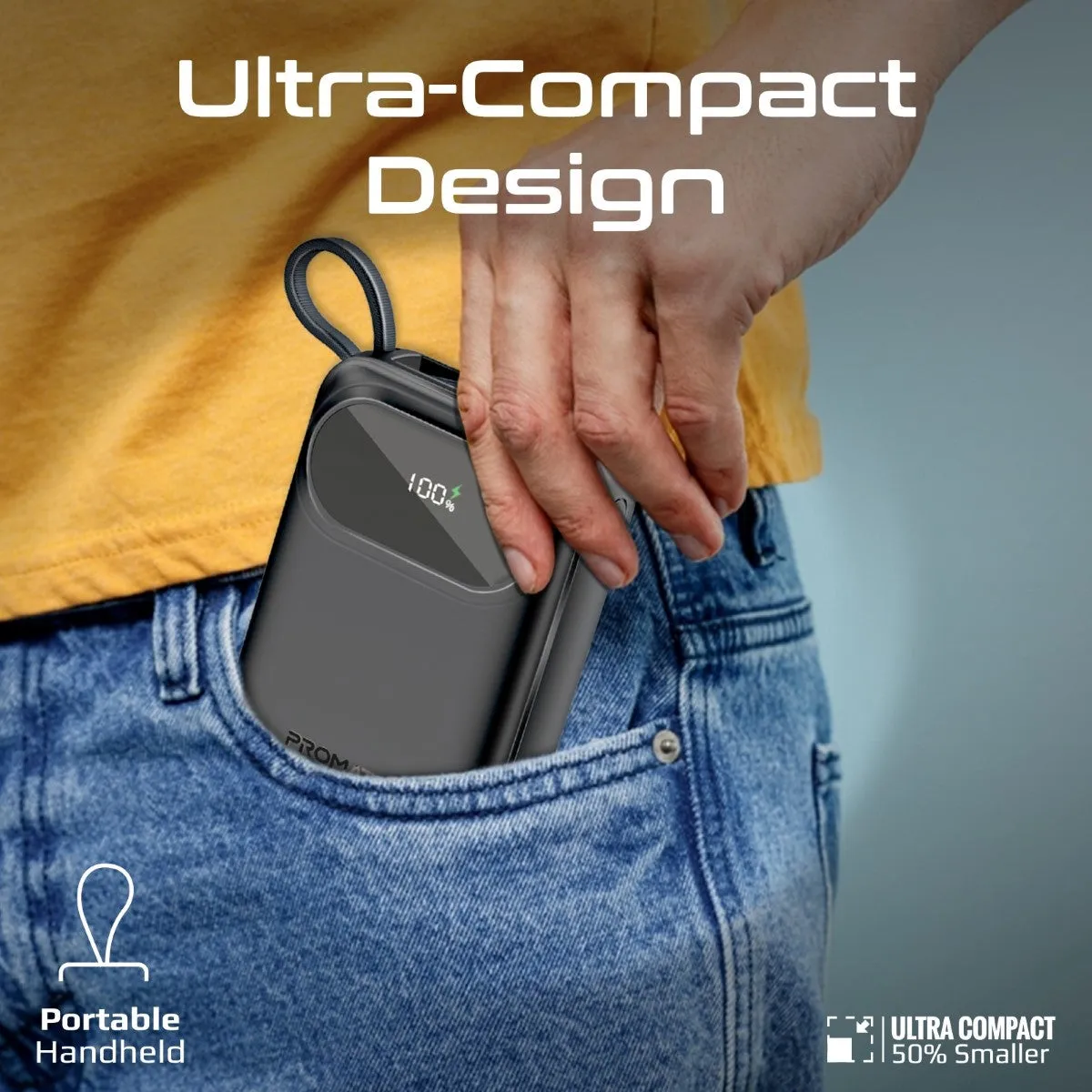 Ultra Compact 35W SuperSpeed™ Power Bank with Built-In USB-C & Lightning Cable