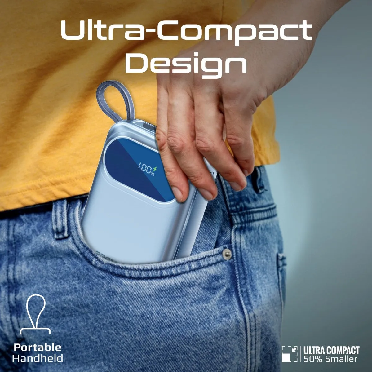 Ultra Compact 35W SuperSpeed™ Power Bank with Built-In USB-C & Lightning Cable