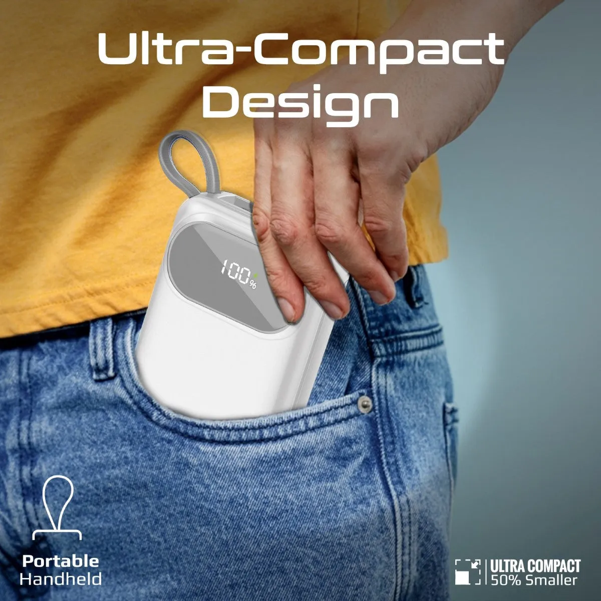 Ultra Compact 35W SuperSpeed™ Power Bank with Built-In USB-C & Lightning Cable