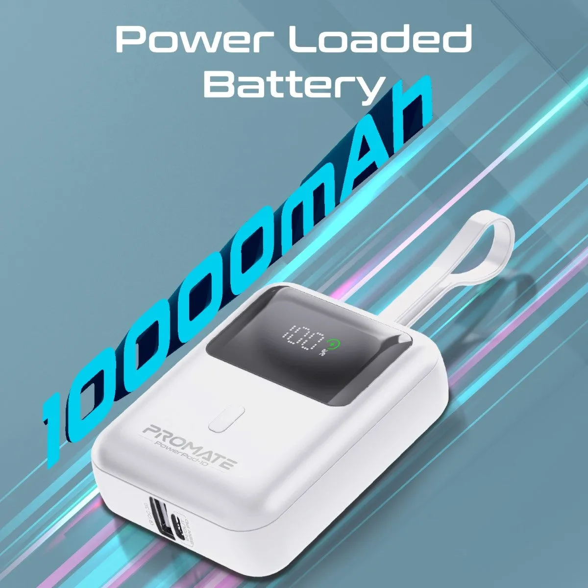 Ultra Compact 35W SuperSpeed™ Power Bank with Built-In USB-C Cable