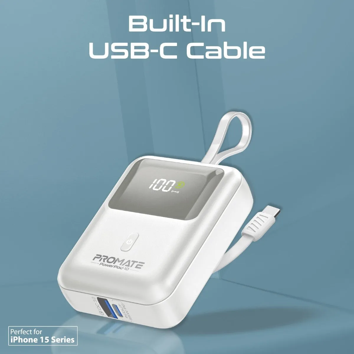 Ultra Compact 35W SuperSpeed™ Power Bank with Built-In USB-C Cable