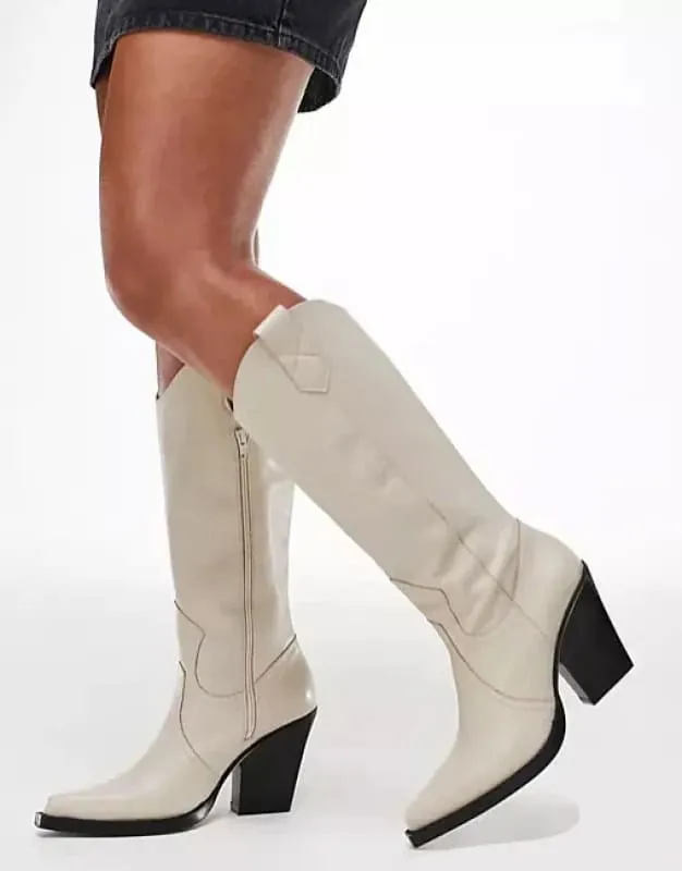 Unisex Knee High Cowboy Boots with Pointed Toe and Wedge Heels