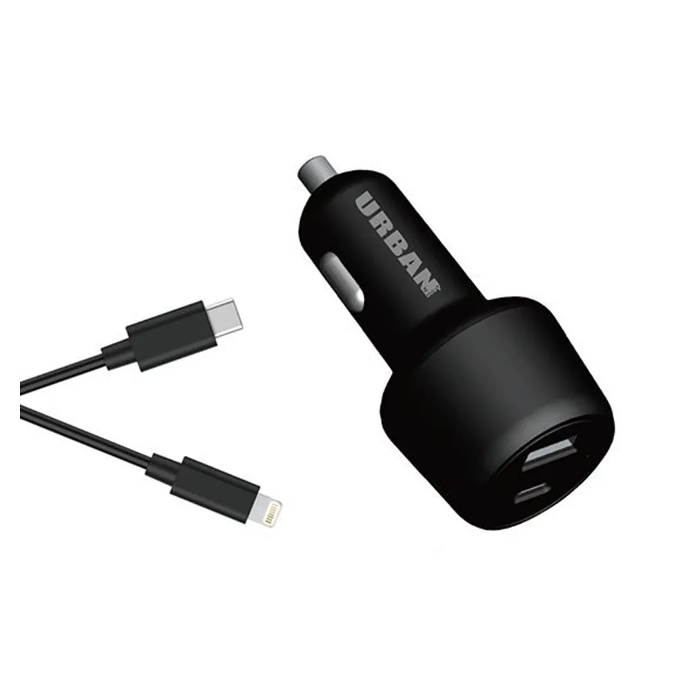 Urban 30w Dual Port Car Charger with 1m Cable (Black)