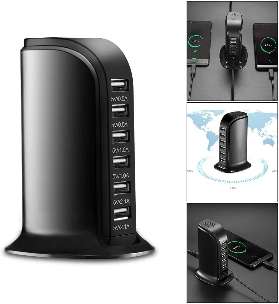 USB Charger 6 USB Tower 30W Multi 6-Port Desktop Travel Hub Usb Charger Block Tower Charging Station Power Adapter