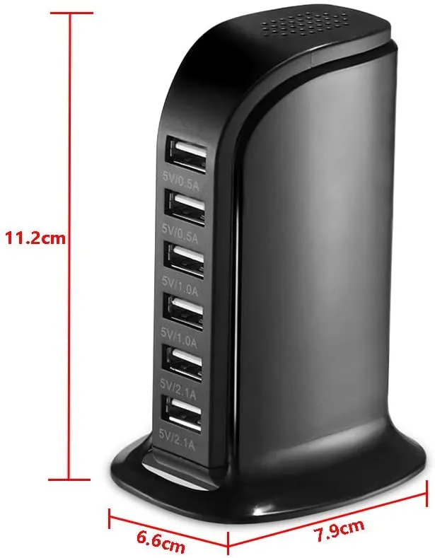 USB Charger 6 USB Tower 30W Multi 6-Port Desktop Travel Hub Usb Charger Block Tower Charging Station Power Adapter