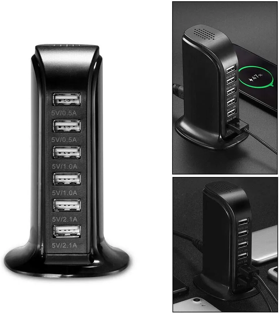 USB Charger 6 USB Tower 30W Multi 6-Port Desktop Travel Hub Usb Charger Block Tower Charging Station Power Adapter