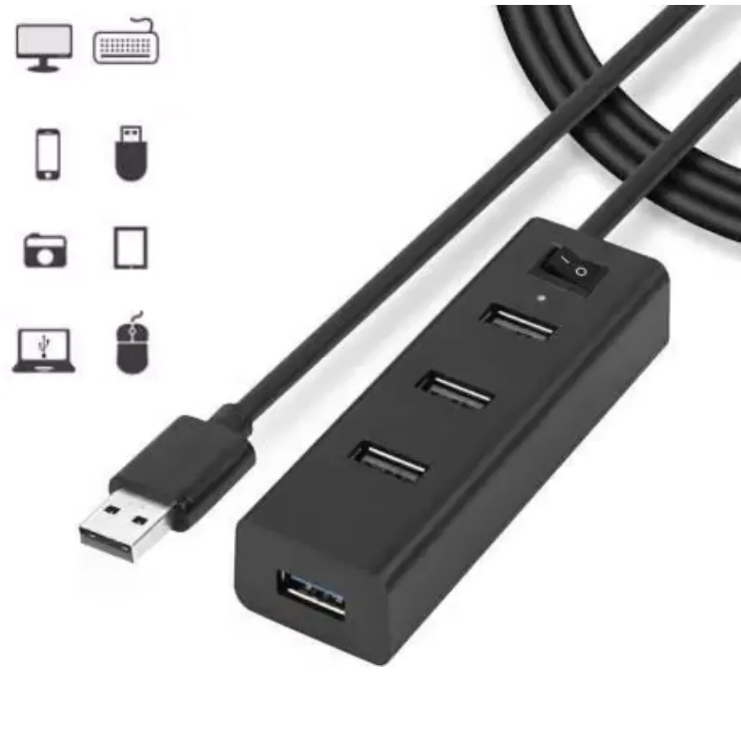 USB Hub, 4-Port, High Speed USB Hub with Power Switch (Black)