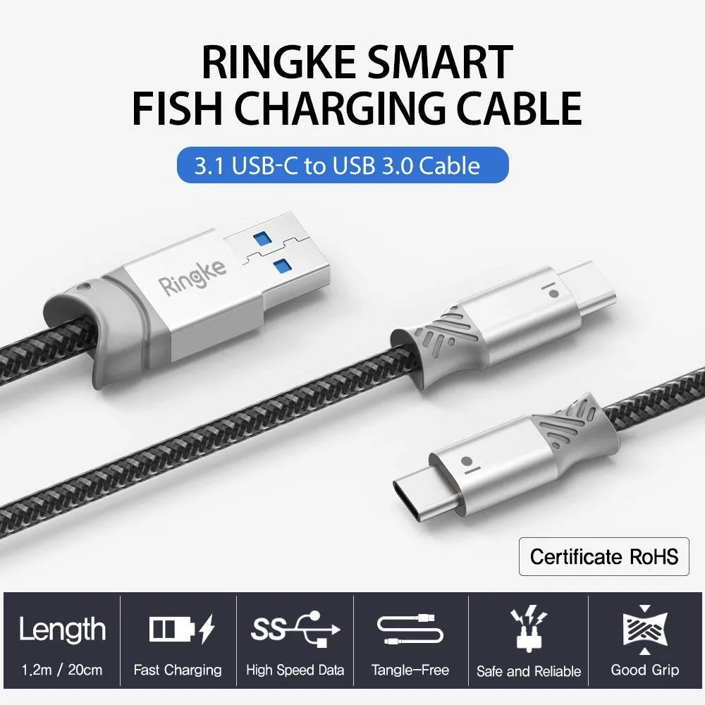 USB Type C Braided Nylon Smart Fish Data Charging Cable 1.2M   20CM C type (2-Pack)