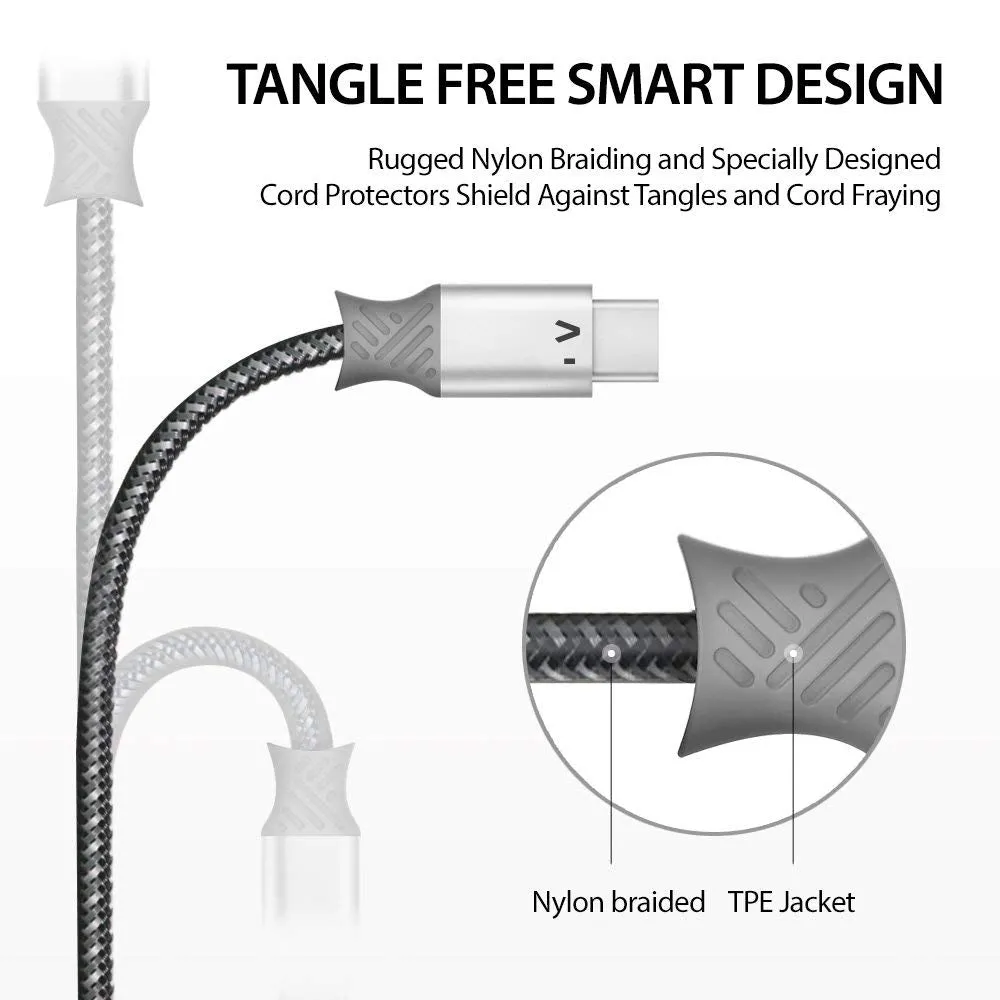 USB Type C Braided Nylon Smart Fish Data Charging Cable 1.2M   20CM C type (2-Pack)