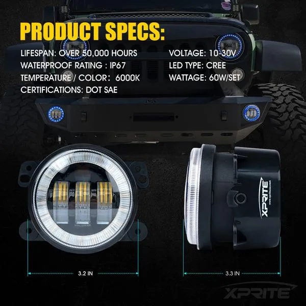 Xprite Fog Lights Dodge Journey (09-13) Magnum (05-08) Charger (11-13) 4" LED w/ RGB Halo